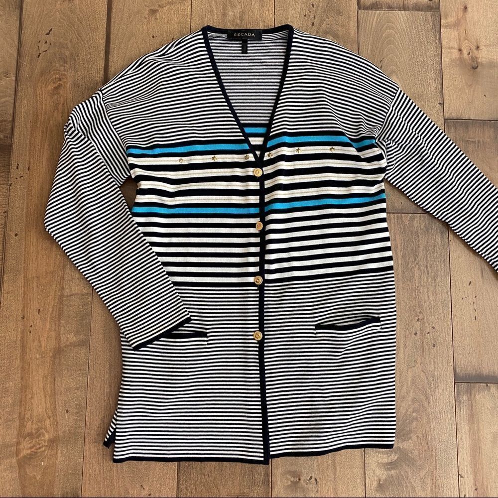 Escada Striped Cardigan Longline Star Studded 36